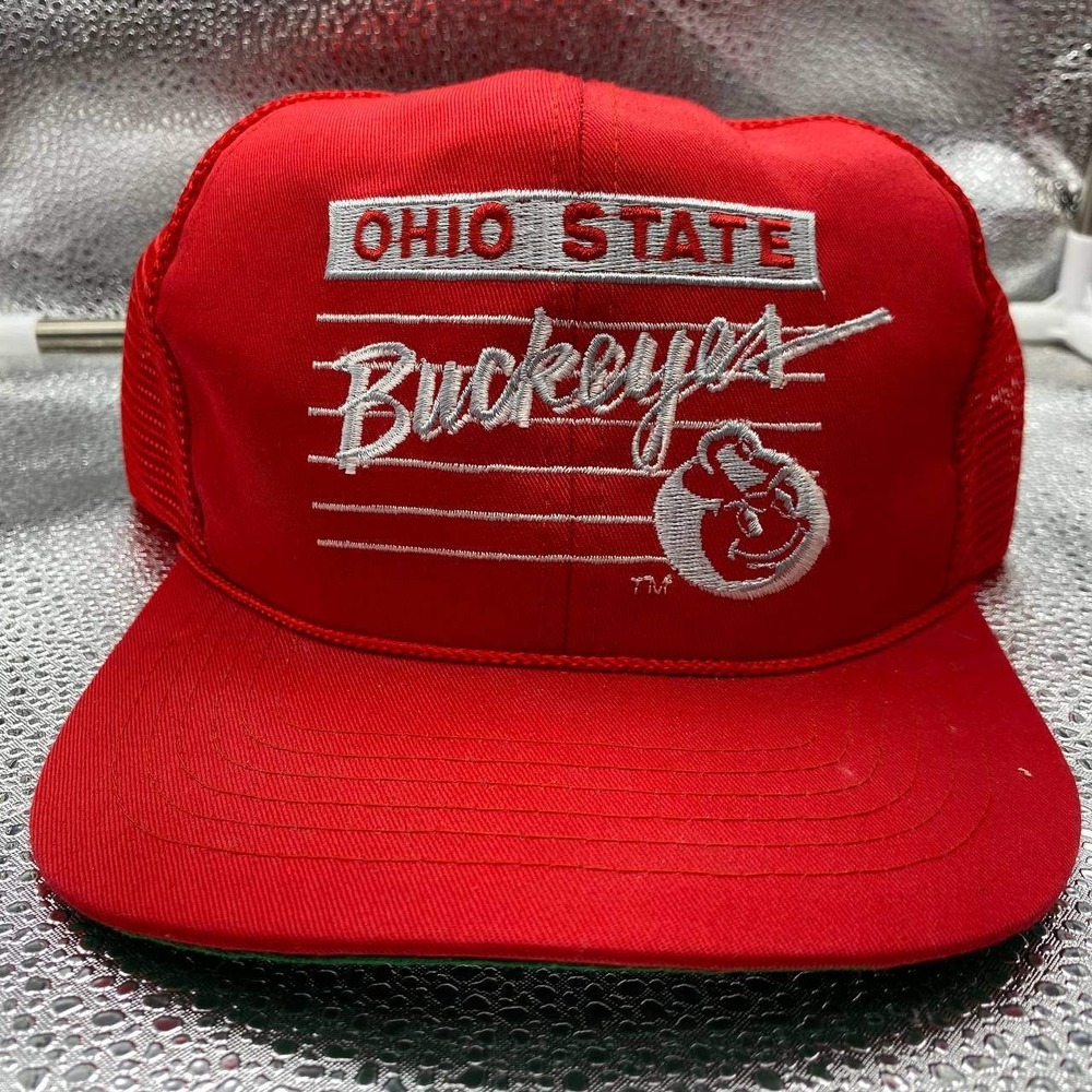Vintage Ohio State Buckeyes Front Row Mens OSFM Red Trucker Hat Snapback Style‎